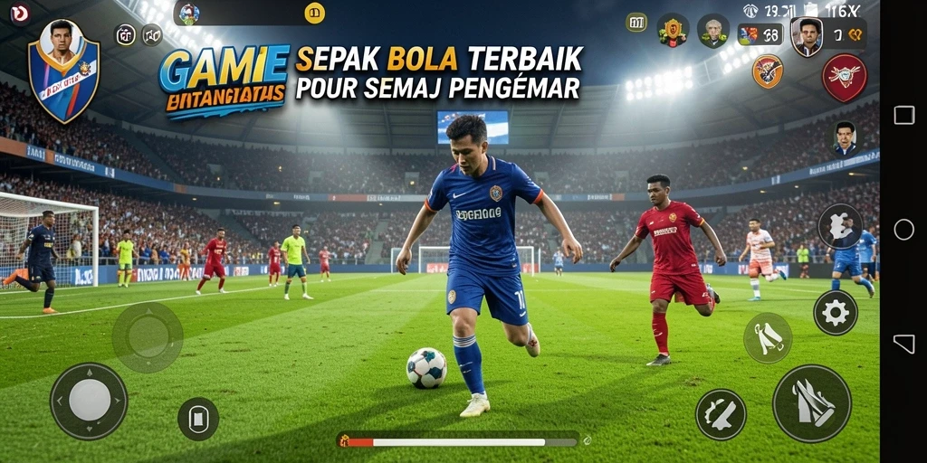 Screenshot gameplay 116X yang menunjukkan aksi pertandingan sepak bola yang mendebarkan.