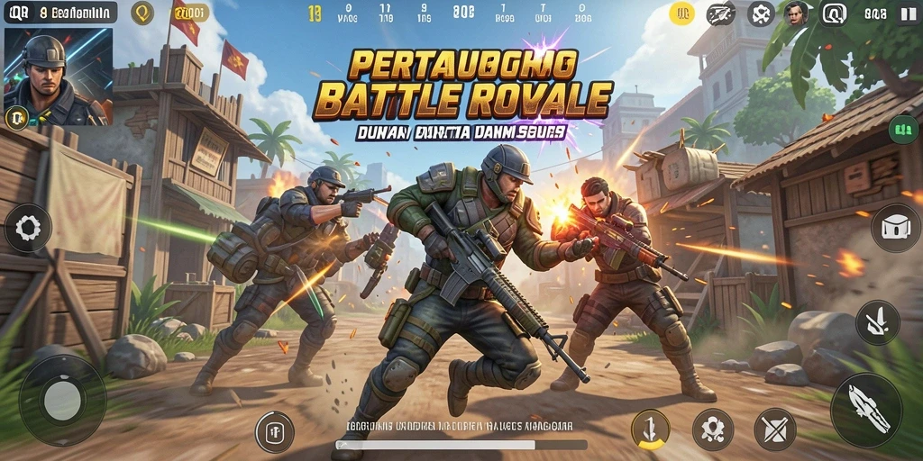 Screenshot gameplay 8QR menampilkan serunya pertarungan Battle Royale.