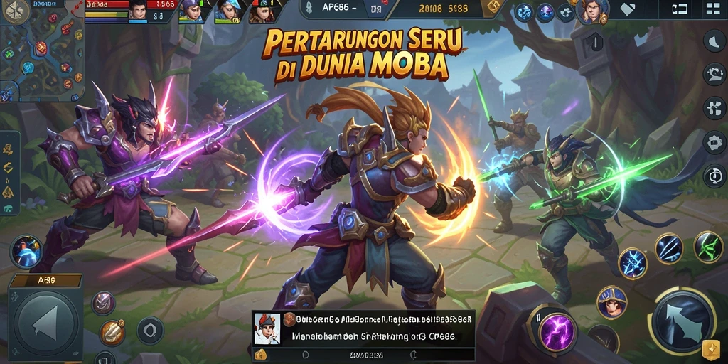 Tampilan antarmuka permainan AP686 dengan aksi MOBA yang menegangkan.