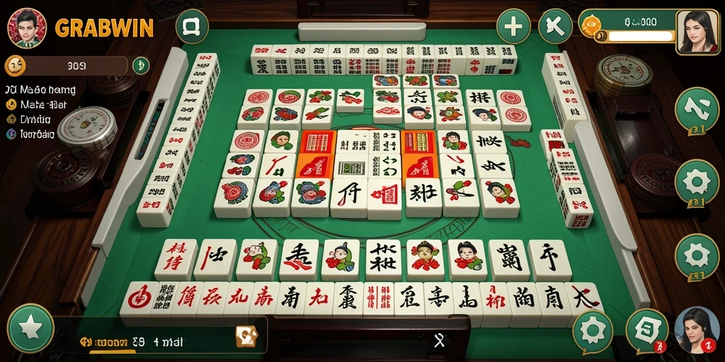 Tangkapan layar gameplay <strong>GRABWIN</strong> menunjukkan papan Mahjong yang penuh warna dan dinamis.