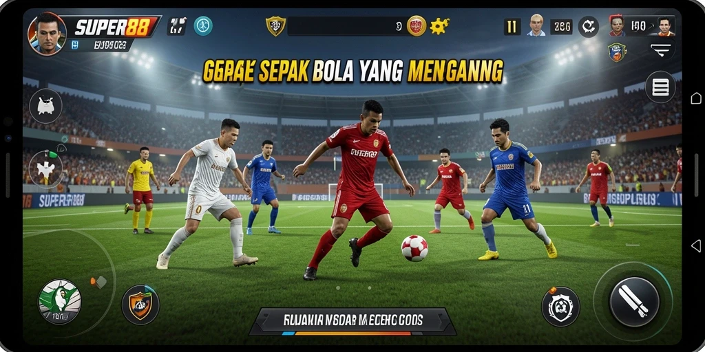 Screenshot SUPER88 menampilkan aksi seru di lapangan sepak bola.