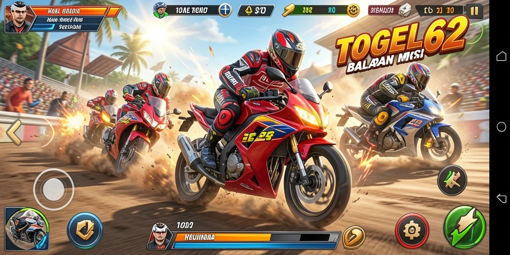 Screenshot gameplay dari balapan motor yang mendebarkan di TOGEL62.